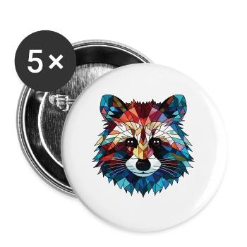 Waschbär bunte Aquarell Tier Illustration - Buttons groß 56 mm (5er Pack) - Weiß - Vorne