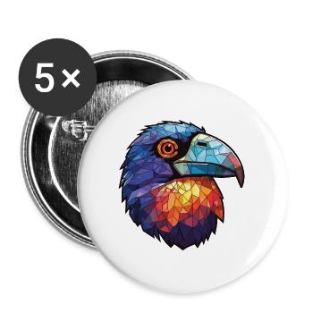 Krähe buntes Aquarell Tier Haustier Illustration - Buttons groß 56 mm (5er Pack) - Weiß - Vorne