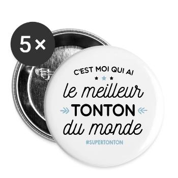 Bester Onkel - Superonkel - Buttons groß 56 mm (5er Pack) - Weiß - Vorne