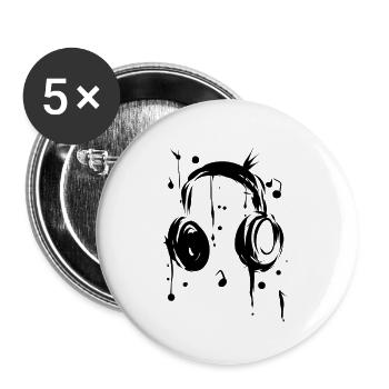Schwarze Kopfhörer Musik Geschenk Musikliebhaber - Buttons groß 56 mm (5er Pack) - Weiß - Vorne