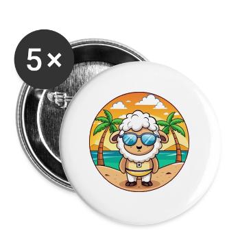 Schaf Lustige Cartoon Sommer Strand Sonnenbrille - Buttons groß 56 mm (5er Pack) - Weiß - Vorne