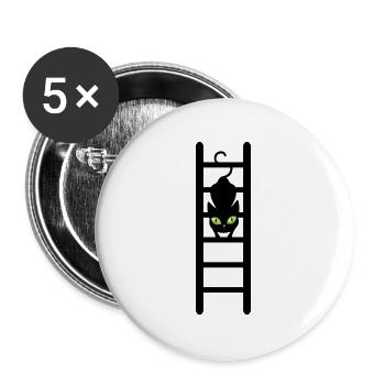 Katze auf seiner Leiter - Buttons groß 56 mm (5er Pack) - Weiß - Vorne