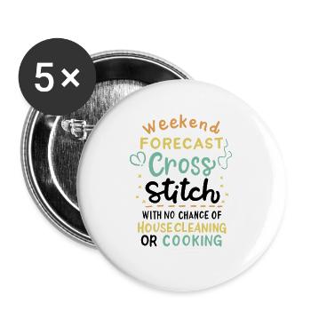 Cross Stich Handarbeiten - Buttons groß 56 mm (5er Pack) - Weiß - Vorne