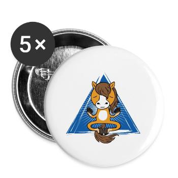 Meditierendes Pferd - Yoga Pony im Lotussitz - Buttons groß 56 mm (5er Pack) - Weiß - Vorne