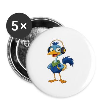 Emu Lustige Zeichentrickfigur Kopfhörermusik - Buttons groß 56 mm (5er Pack) - Weiß - Vorne