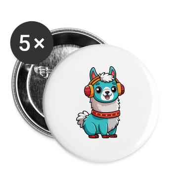 Llama Funny Cartoon Character Headphone Music - Buttons large 2.2''/56 mm (5-pack) - white - Front