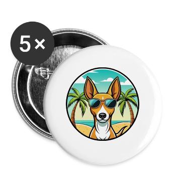Podenco Canario Hunderasse Cartoon Sonnenbrille Strand - Buttons groß 56 mm (5er Pack) - Weiß - Vorne