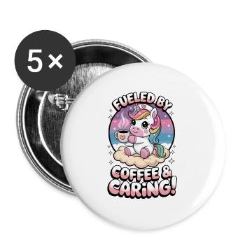 Angetrieben von Kaffee und Fürsorge! - Buttons groß 56 mm (5er Pack) - Weiß - Vorne