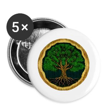 Baum des Lebens - digitale Zeichnung - Holzoptik - Buttons groß 56 mm (5er Pack) - Weiß - Vorne