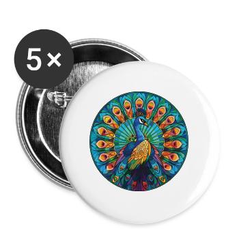 Pfauenbunte Aquarell-Tierillustration - Buttons groß 56 mm (5er Pack) - Weiß - Vorne