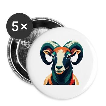 Bélier Dessin animé Personnage Animal de compagnie coloré - Lot de 5 grands badges (56 mm) - blanc - Devant
