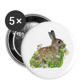 Hase weiße Blumen - Buttons groß 56 mm (5er Pack) - Weiß - Vorne
