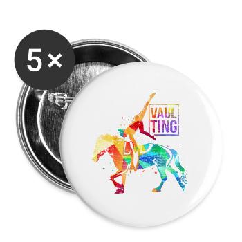 Schwungvolle Voltigierakrobatin Pferd - Buttons groß 56 mm (5er Pack) - Weiß - Vorne