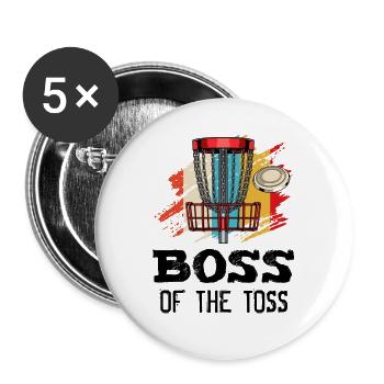 The Toss Discgolf Retro Frisbee Geschenk - Buttons groß 56 mm (5er Pack) - Weiß - Vorne