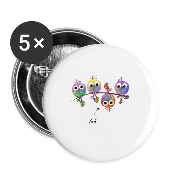 Spatzen auf Ast Vogel Vögel Vogelschwarm bunt - Buttons groß 56 mm (5er Pack) - Weiß - Vorne