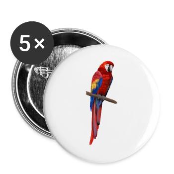 Roter Ara auf Ast - Realistischer Papagei - Buttons groß 56 mm (5er Pack) - Weiß - Vorne