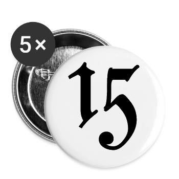 15. 15 JAHRE. 15. JAHRESTAG. 15-JÄHRIGES JUBILÄUM. - Buttons groß 56 mm (5er Pack) - Weiß - Vorne