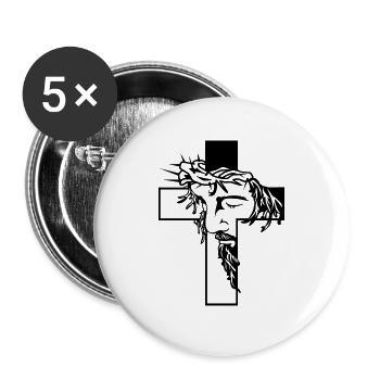 Jesus am Kreuz - Buttons groß 56 mm (5er Pack) - Weiß - Vorne