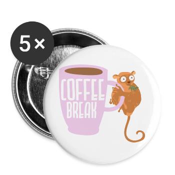 Kaffeepause Tarsierflüsterer Koffeintrinker - Buttons groß 56 mm (5er Pack) - Weiß - Vorne