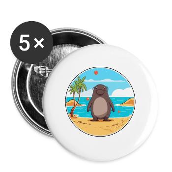 Maulwurf Aquarell Karikatur Kawaii Clipart Tier - Buttons groß 56 mm (5er Pack) - Weiß - Vorne