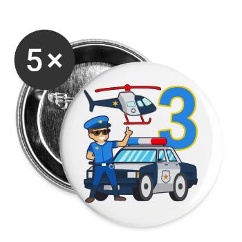 3 Geburtstag Polizei Auto 3 Jahre alt Polizist - Buttons groß 56 mm (5er Pack) - Weiß - Vorne