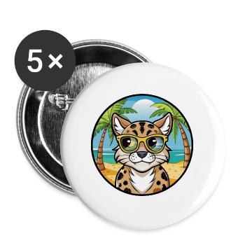 Australische gefleckte Nebelkatzenrasse Cartoon Beach - Buttons groß 56 mm (5er Pack) - Weiß - Vorne