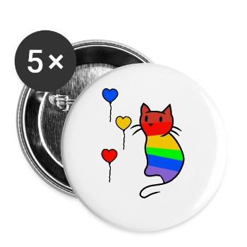 Katze Katzen Kitten LGBT Regenbogenfahne Liebe - Buttons groß 56 mm (5er Pack) - Weiß - Vorne