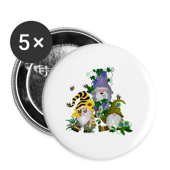 Wichtel Zwerge Gnome - Buttons groß 56 mm (5er Pack) - Weiß - Vorne