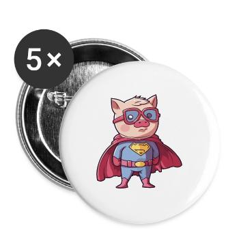 Superheld Lustiges Schwein Kawaii Cartoon Tier Haustier - Buttons groß 56 mm (5er Pack) - Weiß - Vorne