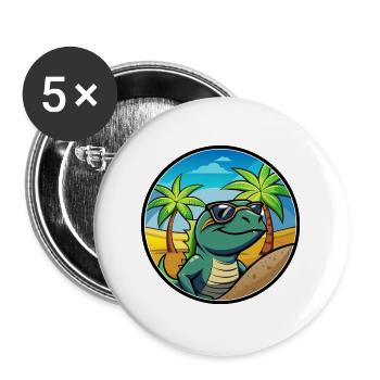 Lézard Drôle Dessin Animé Plage D’été Lunettes De Soleil Cool - Lot de 5 grands badges (56 mm) - blanc - Devant