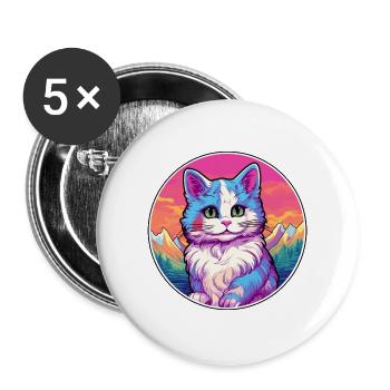 Bambino Katze Bunte Karikatur Aquarell Illustrati - Buttons groß 56 mm (5er Pack) - Weiß - Vorne