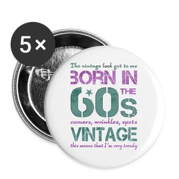 60er Sechziger 60s - Buttons groß 56 mm (5er Pack) - Weiß - Vorne