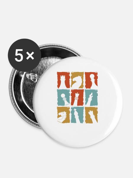 Schachfiguren Retro - Buttons groß 56 mm (5er Pack) - Weiß