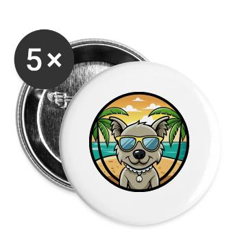 Pumi Hunderasse Cartoon Sonnenbrille Strand - Buttons groß 56 mm (5er Pack) - Weiß - Vorne