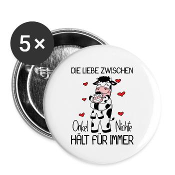 Onkel Nichte Liebe Spruch Kuh Kühe Familie - Buttons groß 56 mm (5er Pack) - Weiß - Vorne