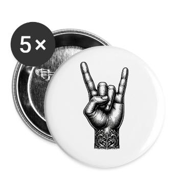 Rock on Hand with Devils Horns - Buttons large 2.2''/56 mm (5-pack) - white - Front