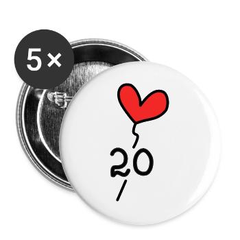 20. 20 JAHRE. 20-JÄHRIGES JUBILÄUM. GEBURTSTAG 20 JAHRE. - Buttons groß 56 mm (5er Pack) - Weiß - Vorne