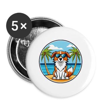 Nederlandse Kooikerhondje Hunderasse Cartoon Strand - Buttons groß 56 mm (5er Pack) - Weiß - Vorne