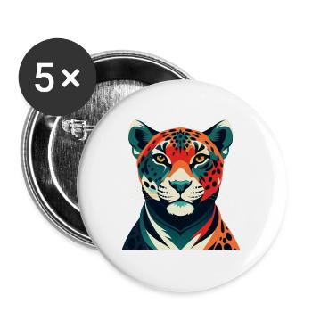 Léopard Dessin animé Personnage Animal de compagnie coloré - Lot de 5 grands badges (56 mm) - blanc - Devant