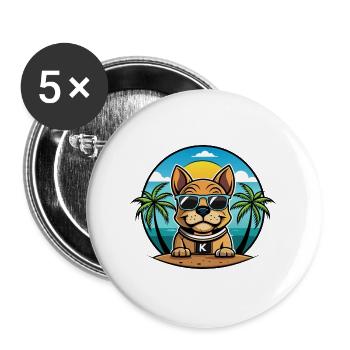 Kai Ken Hunderasse Cartoon Sonnenbrille Strand - Buttons groß 56 mm (5er Pack) - Weiß - Vorne