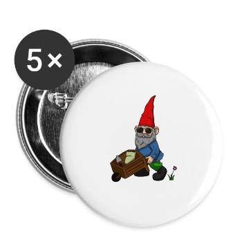 Gartenzwerg Schubkarren Garten Zwerg Schaufel - Buttons groß 56 mm (5er Pack) - Weiß - Vorne