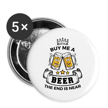 Durstiger Junggeselle Bierkrug - Buttons groß 56 mm (5er Pack) - Weiß - Vorne