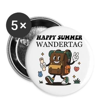 Wander-Rucksack Cartoon – Lustiger Outdoor Abenteu - Buttons groß 56 mm (5er Pack) - Weiß - Vorne