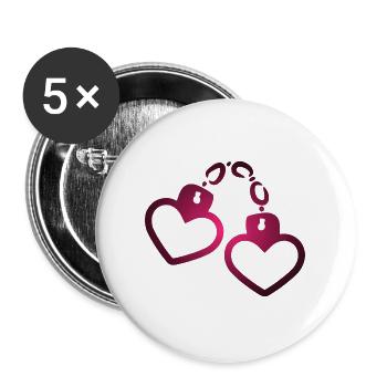 Handschelle Herz - Buttons groß 56 mm (5er Pack) - Weiß - Vorne