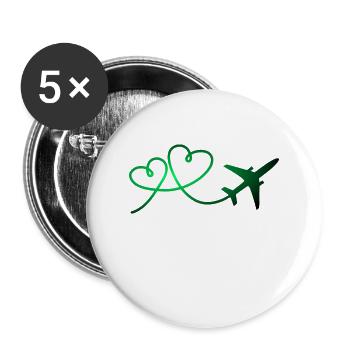 Flugzeug Flieger mit Herz - Buttons groß 56 mm (5er Pack) - Weiß - Vorne