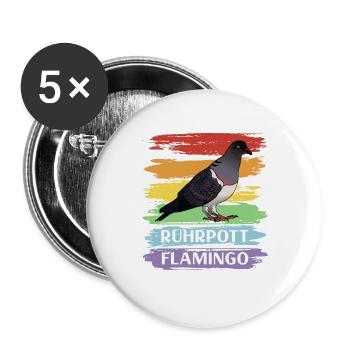 Ruhrpott Flamingo - Buttons groß 56 mm (5er Pack) - Weiß - Vorne