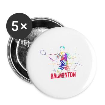 Flinker Badminton Vereinsmeister - Buttons groß 56 mm (5er Pack) - Weiß - Vorne