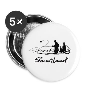 Sauerland Fliegenfischen - Buttons groß 56 mm (5er Pack) - Weiß - Vorne