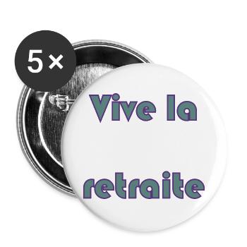 RUHESTAND. RUHESTAND. PENSIONIERT. RUHESTAND - Buttons groß 56 mm (5er Pack) - Weiß - Vorne