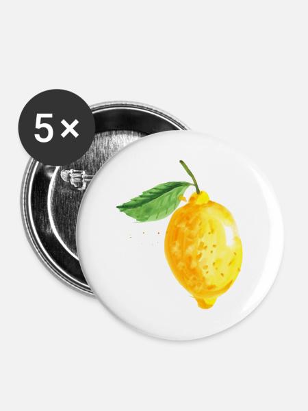 Zitrone - Buttons groß 56 mm (5er Pack) - Weiß